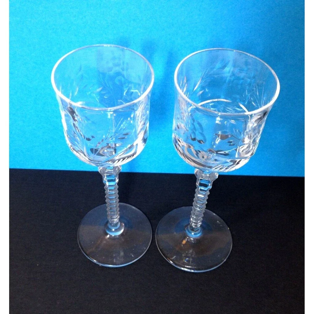 Vintage 2 Elegant Cut Crystal 1 oz. Cordial Glasses / Shot Glass